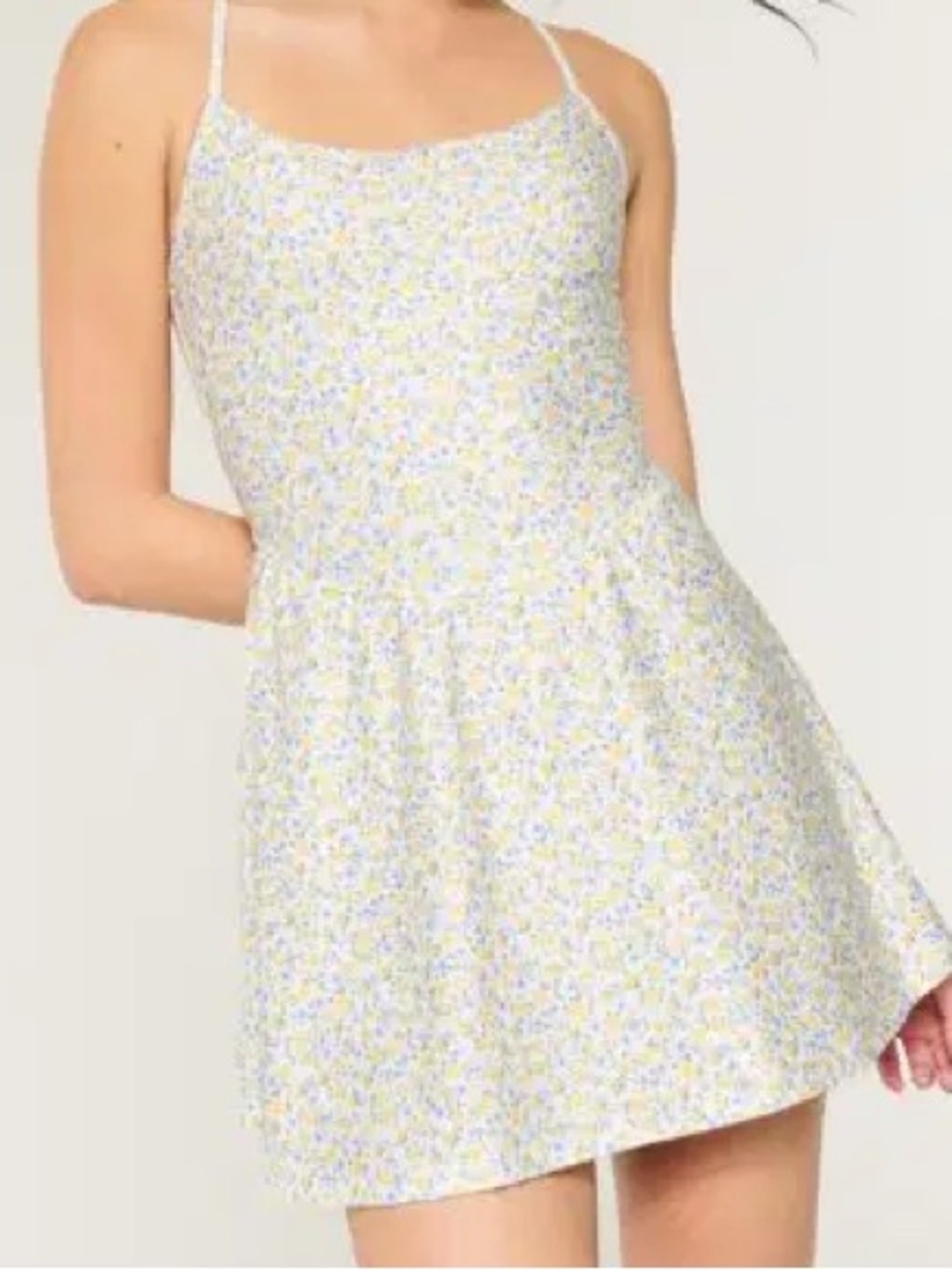 Gilly Hicks White Floral Strappy Active Mini Dress with Yellow & Blue Print